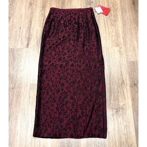 JS Collections Skirt Womens 6 Red Burgundy Beaded Formal Maxi Long Evening NEW